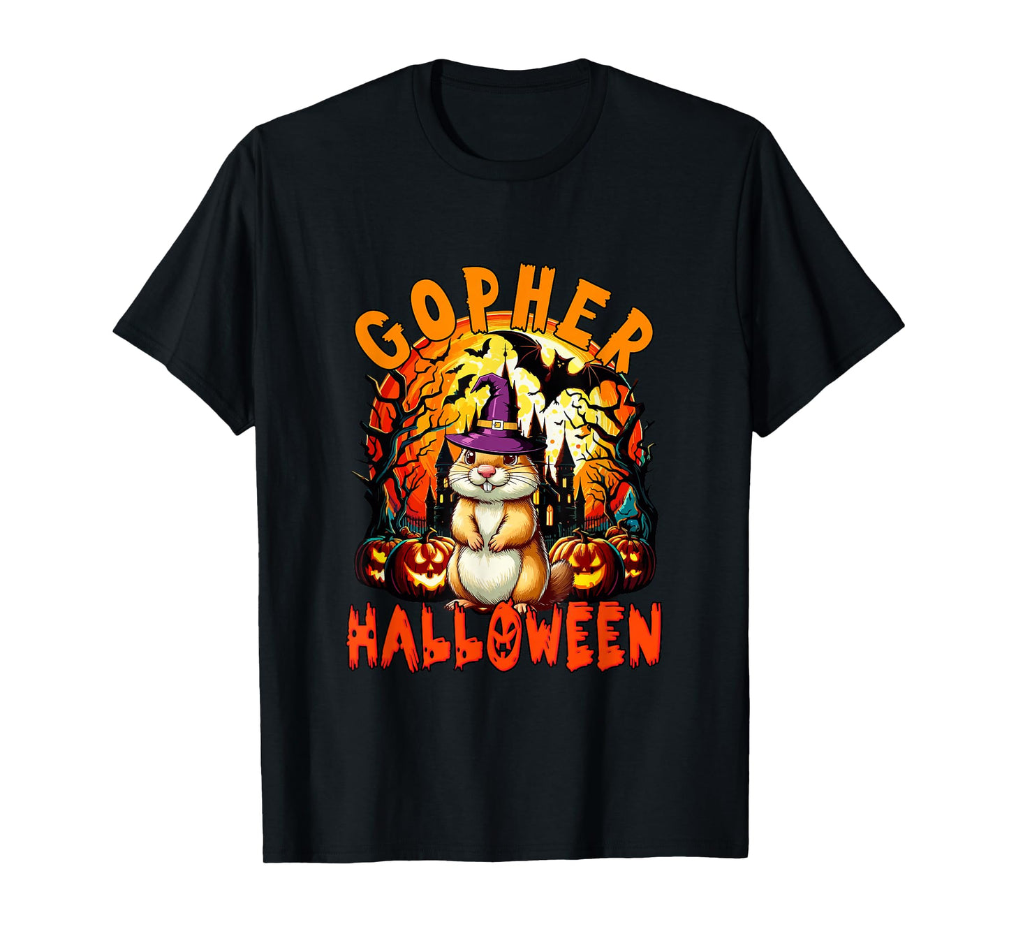 Gopher Halloween Cosplay Witch Horror Carved Pumpkins T-Shirt