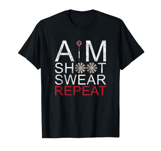 Aim Shoot Swear Repeat Darts T-Shirt Retro Vintage Gift T-Shirt