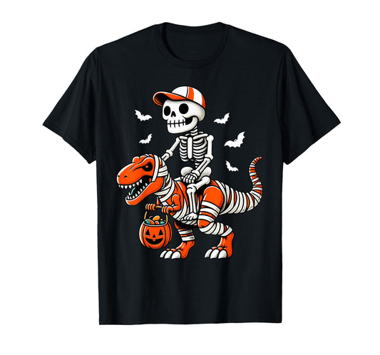 Cool Skeleton T Rex Dino Mummy Toddler Boy Halloween Boy Kid T-Shirt