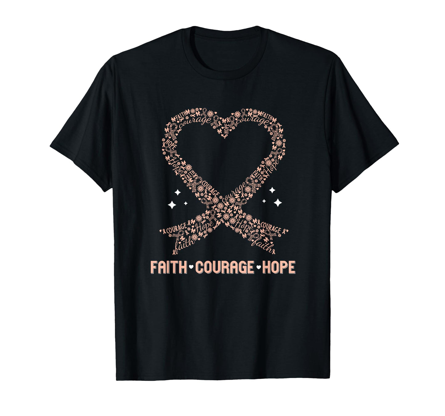 Uterine Cancer Faith Peach Ribbon Endometrial Awareness T-Shirt