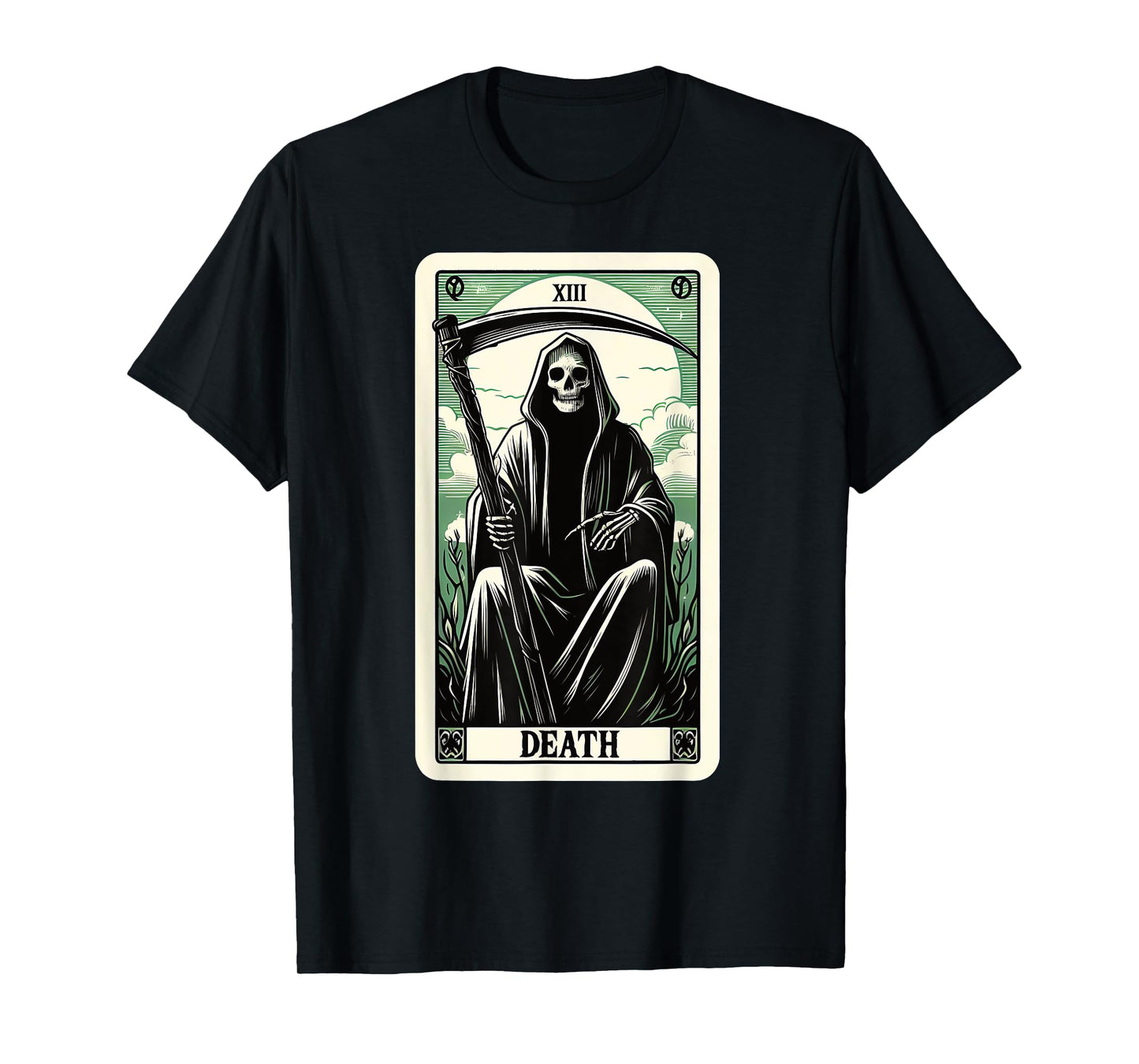 Blackcraft Clothing & Fortune Telling Accessories Tarot Card Death XIII, Satanic Goth Halloween Grim Reaper T-Shirt, Small