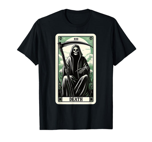 Blackcraft Clothing & Fortune Telling Accessories Tarot Card Death XIII, Satanic Goth Halloween Grim Reaper T-Shirt, Small
