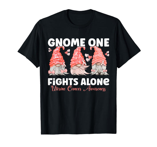 Gnome One Fights Alone Peach | Uterine Cancer Awareness T-Shirt