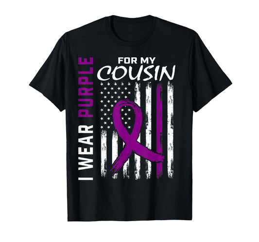 I Wear Purple For My Cousin Lupus Awareness American Flag T-Shirt