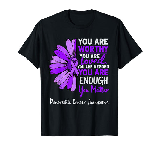 Motivational Pancreatic Cancer Awareness Ribbon Purple T-Shirt
