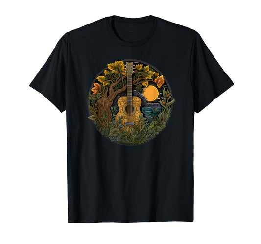 Acoustic Guitar Tree Guitarist Landscape Nature Music Lover T-Shirt