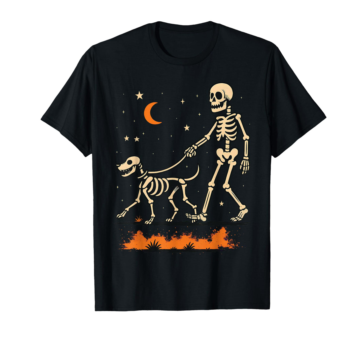 Skeleton and Dog Lovers Celebrating Scary Funny Halloween T-Shirt
