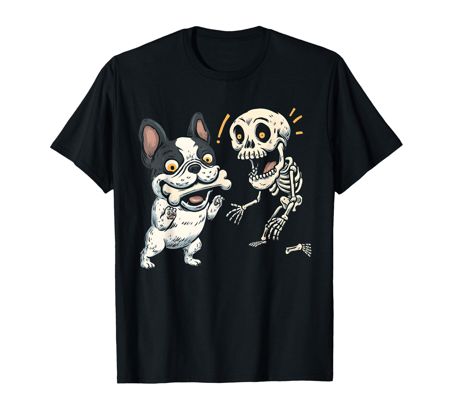 Funny Skeleton Chasing French Bulldog T-Shirt