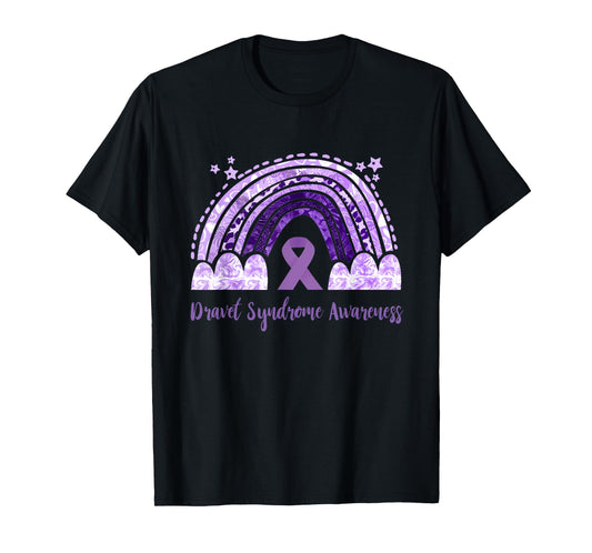 Dravet Purple Ribbon Dravet Syndrome Awareness Rainbow T-Shirt