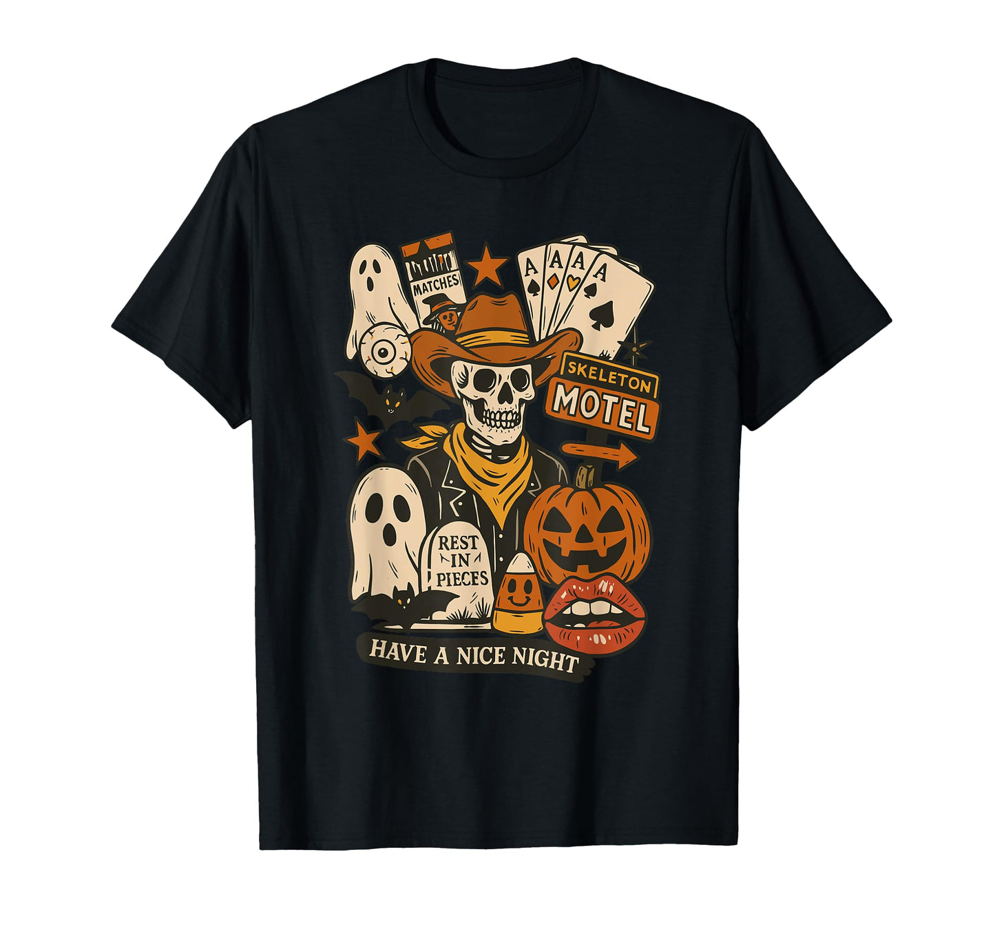 Spooky Western Skeleton Halloween Cowboy Pumpkin Ghost Women T-Shirt