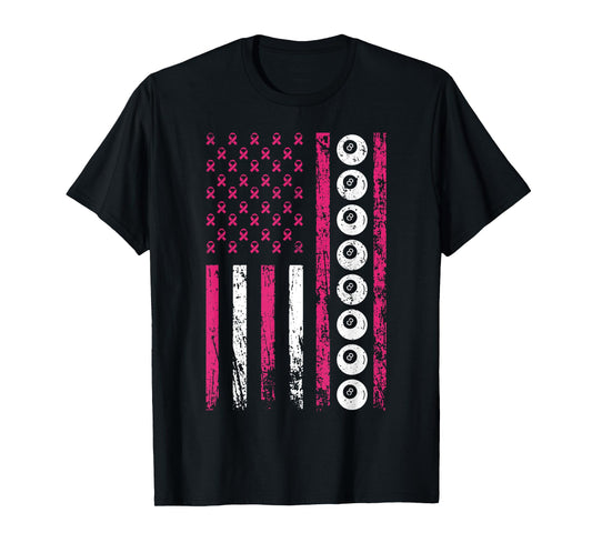 American Sports Flag Breast Cancer Awareness Billiards T-Shirt