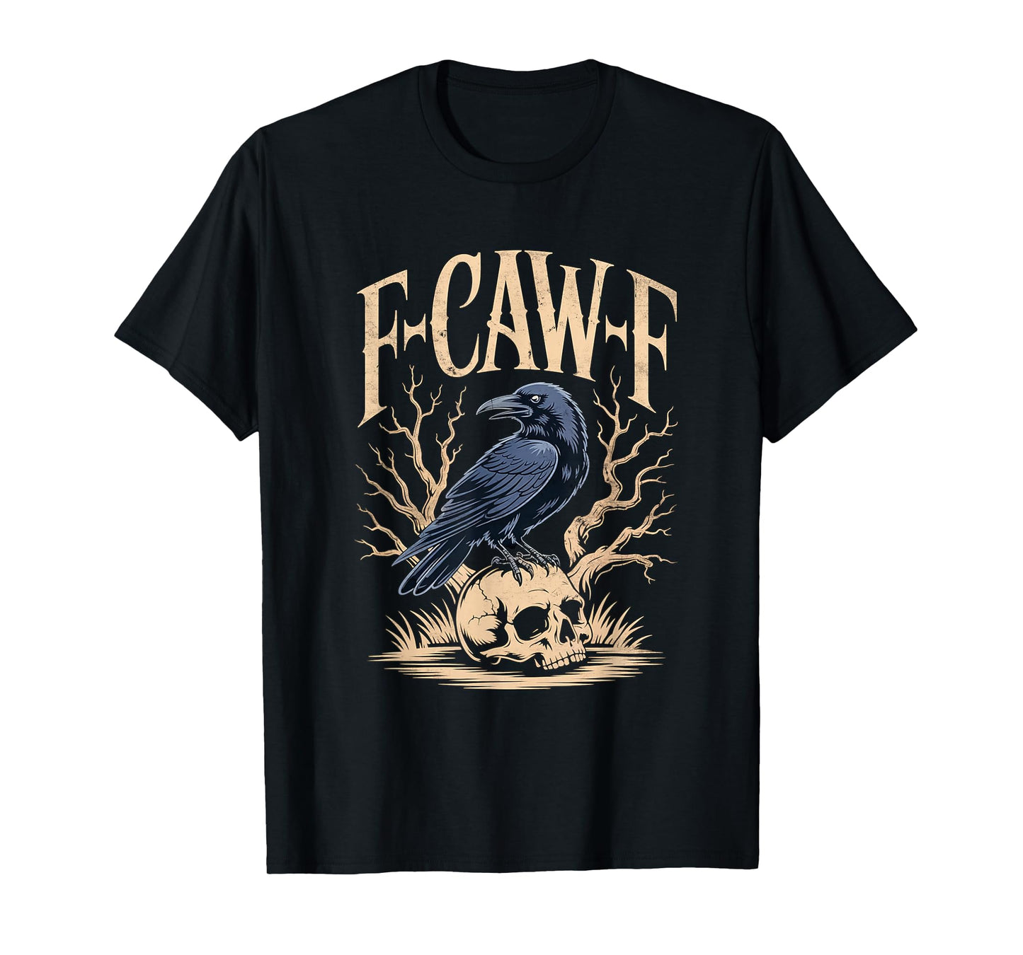 F-Caw-F Gothic Crow with Skull Spooky Raven Halloween T-Shirt