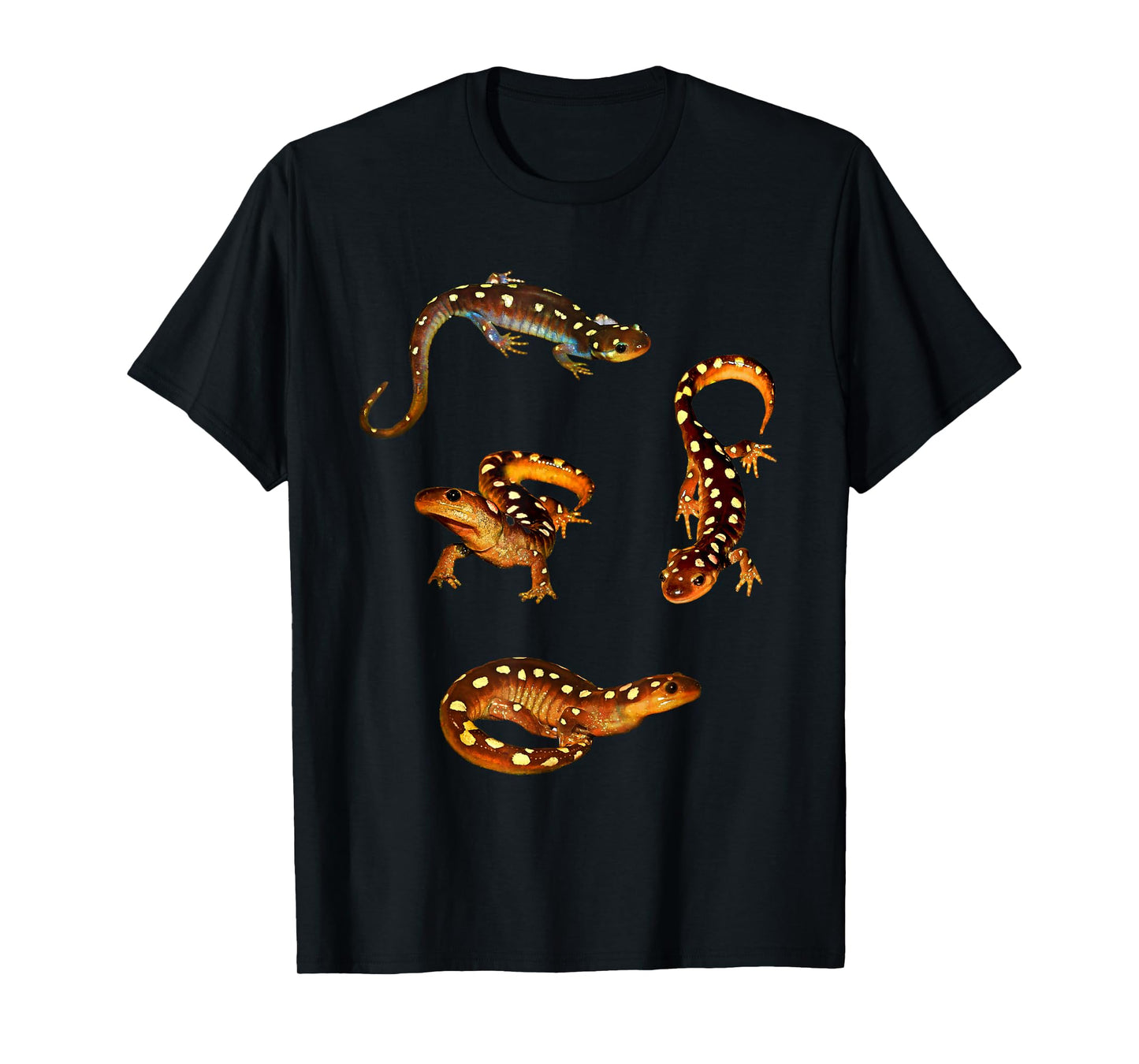 Froghaven Farm Spotted Salamanders T-Shirt, Salamander, Ambystoma Maculatum, Caudate, Urodele, Spring Lizard, Black, Small, Short Sleeve, Classic Fit, Cotton 60%, Polyester 40%