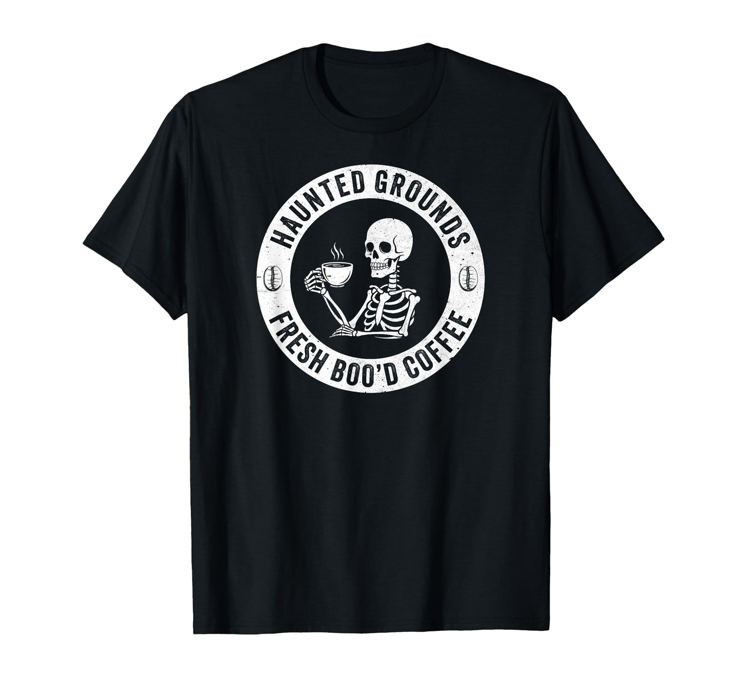 Haunted Grounds Fresh BOO'D Coffee Shop Halloween Skeleton T-Shirt