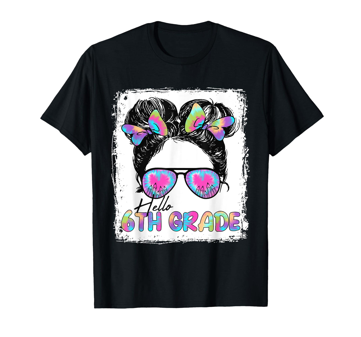 Hello 6th Grade Messy Hair Bun Girl Back To School First Day T-Shirt