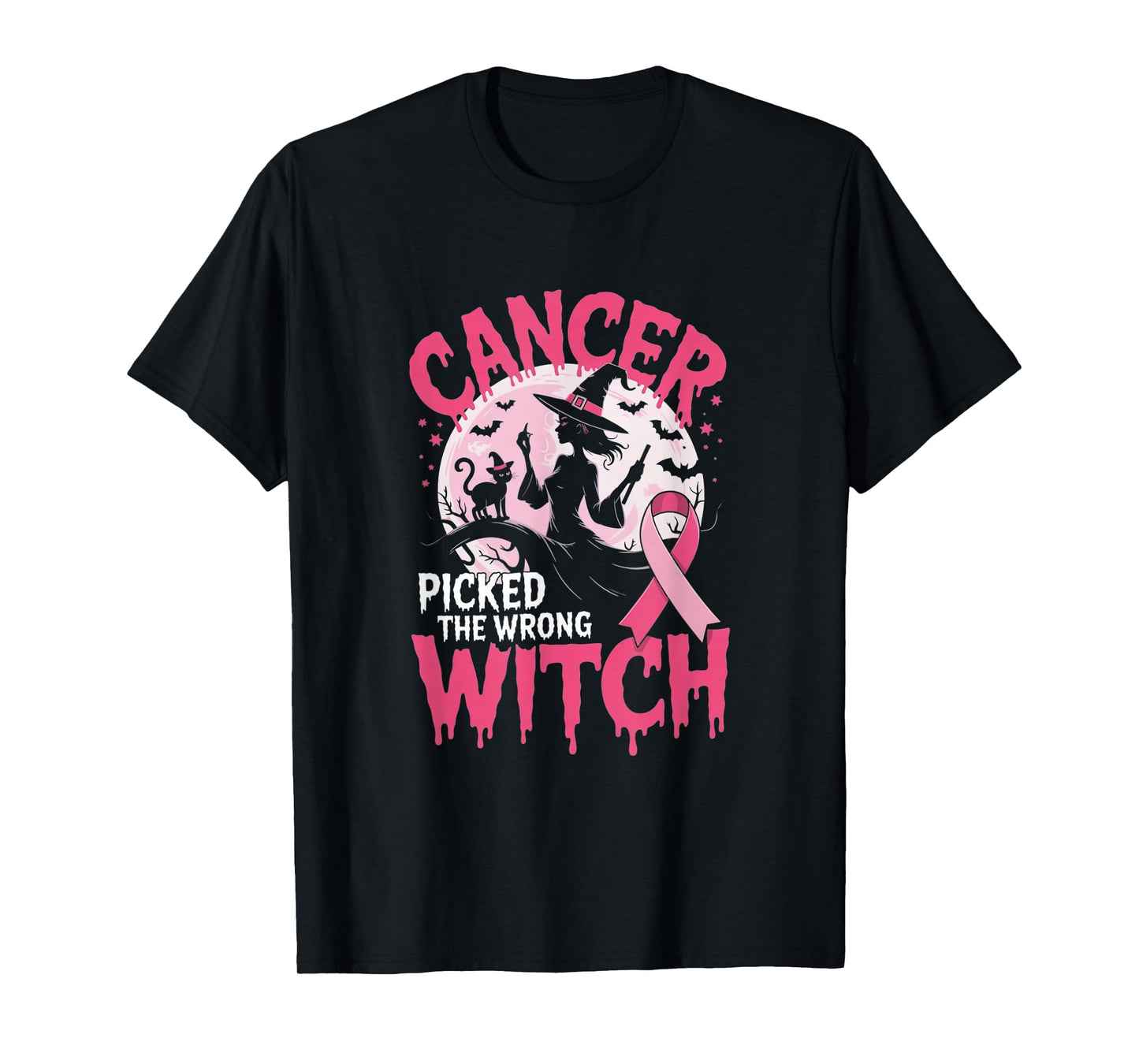 Cancer Picked The Wrong Witch - Pink October Halloween T-Shirt
