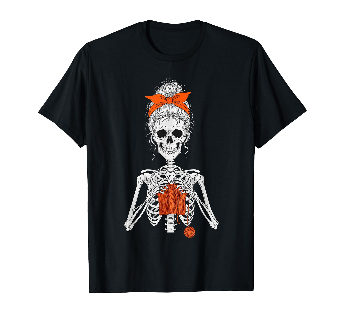 Skeleton Messy Bun Crochet Knitting Women T-Shirt
