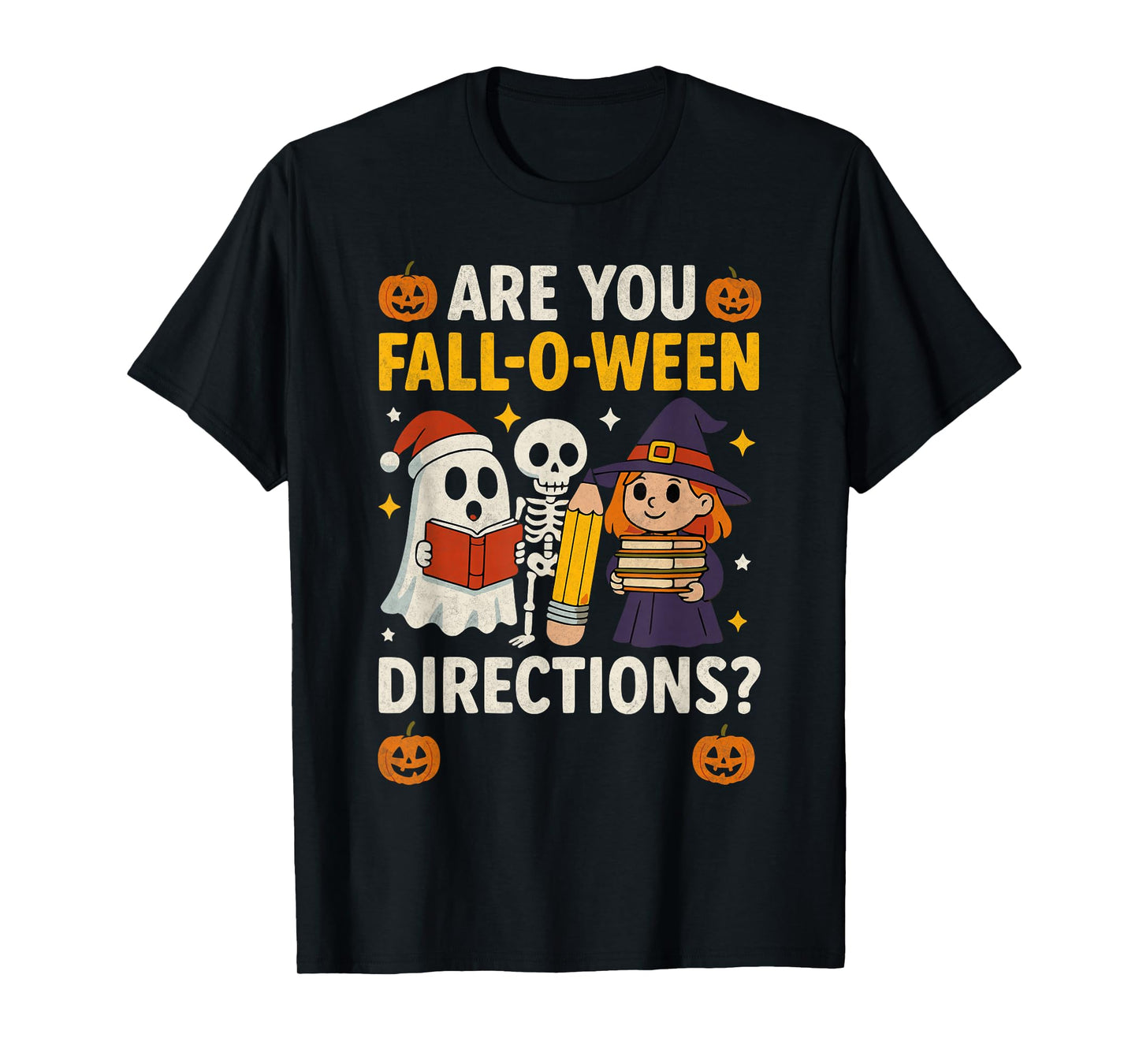 Retro are You Fall O Ween Directions Teacher Halloween Ghost T-Shirt
