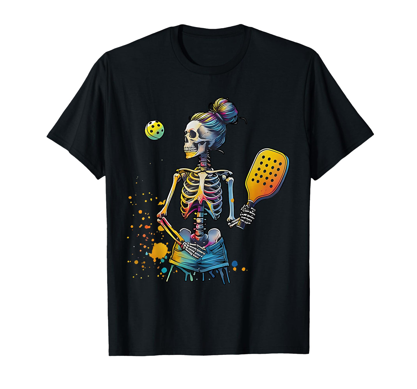 Skeleton Pickleball Mom Player Funny Colorful Sports Team T-Shirt