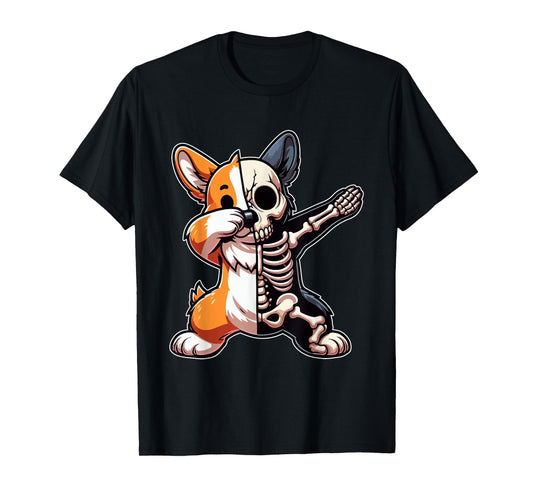 Dabbing Corgi Half Skeleton Halloween Costume Owner Lover T-Shirt