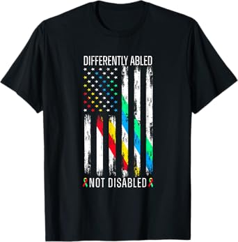 Different Abled Not Disabled USA Flag Disability Pride Month T-Shirt