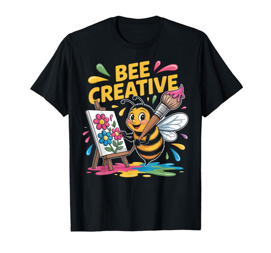 Bee Creative Cute Painting Bee with Flowers T-Shirt