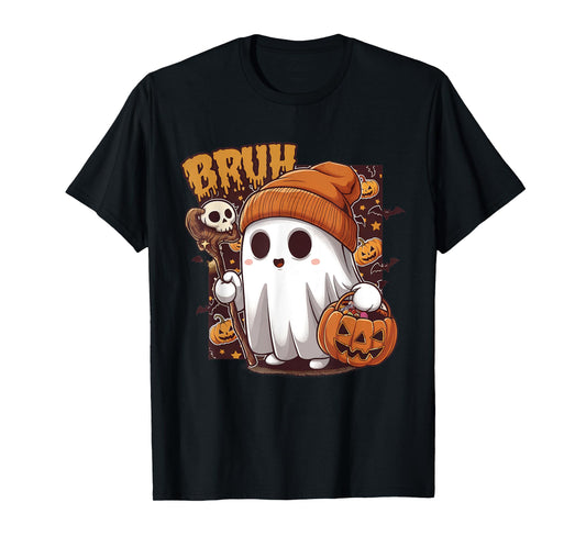 Bruh Ghost Happy Halloween Trick Or Treat Pumpkin Candy Kids T-Shirt