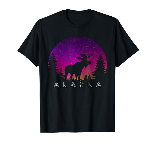 Alaska Moose Aurora Borealis - Alaskan Landscape Photo T-Shirt