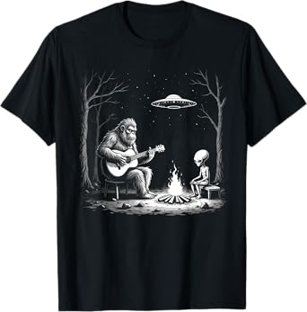 Bigfoot Guitar Tee Campfire Alien Ufo Camping Sasquatch T-Shirt