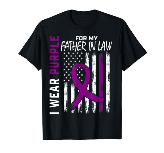 Purple Father In Law Dementia Alzheimers Awareness USA Flag T-Shirt