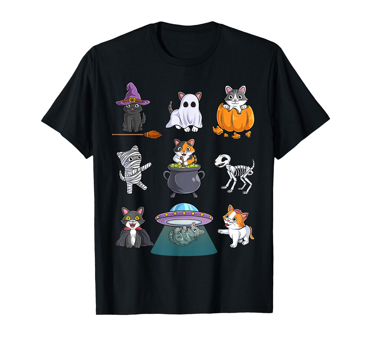 Cats Halloween Spooky Holiday Cat Lover Men Women Kids T-Shirt
