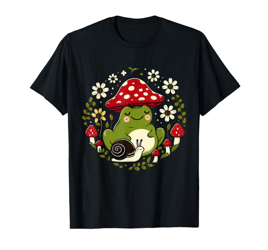 Cottagecore Aesthetic Cute Frog Mushroom kawaii Snail T-Shirt