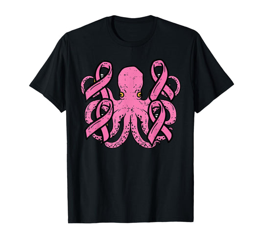Pink Octopus Ribbon Cute Funny Breast Cancer Awareness Women T-Shirt