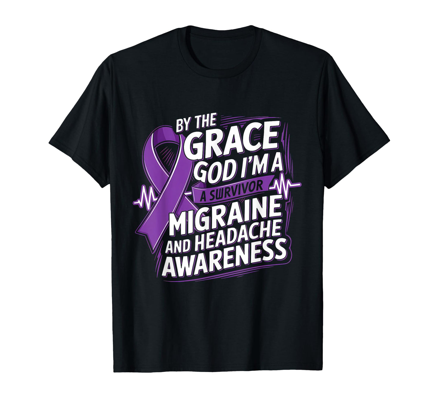 Migraine And Headache Awareness I'm A Survivor Purple Ribbon T-Shirt