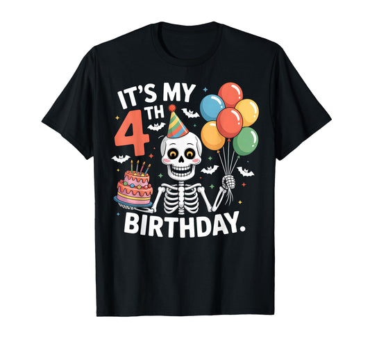 4th Birthday Skeleton Halloween Party for Kids T-Shirt
