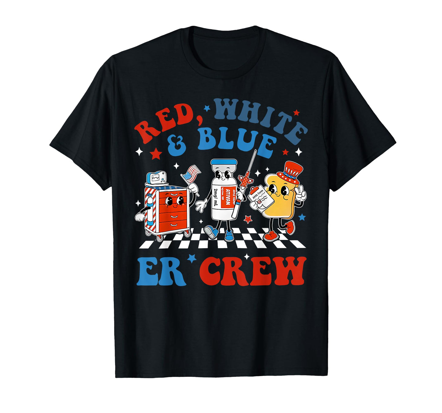Retro Red White Blue Er Crew Emergency Room 4th Of July T-Shirt