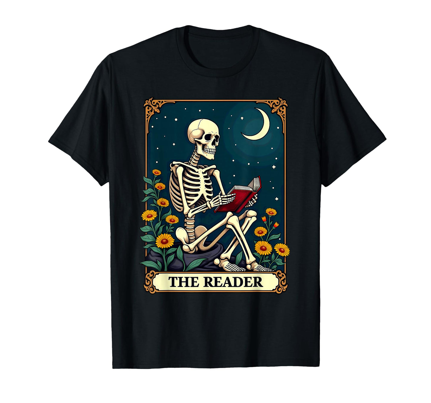 Floral Tarot Card The Reader Skeleton Bookworm Librarian T-Shirt