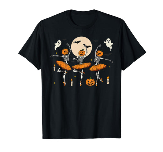 Ballet Pumpkin Skeleton Dance Halloween Men Women Boys Girl T-Shirt