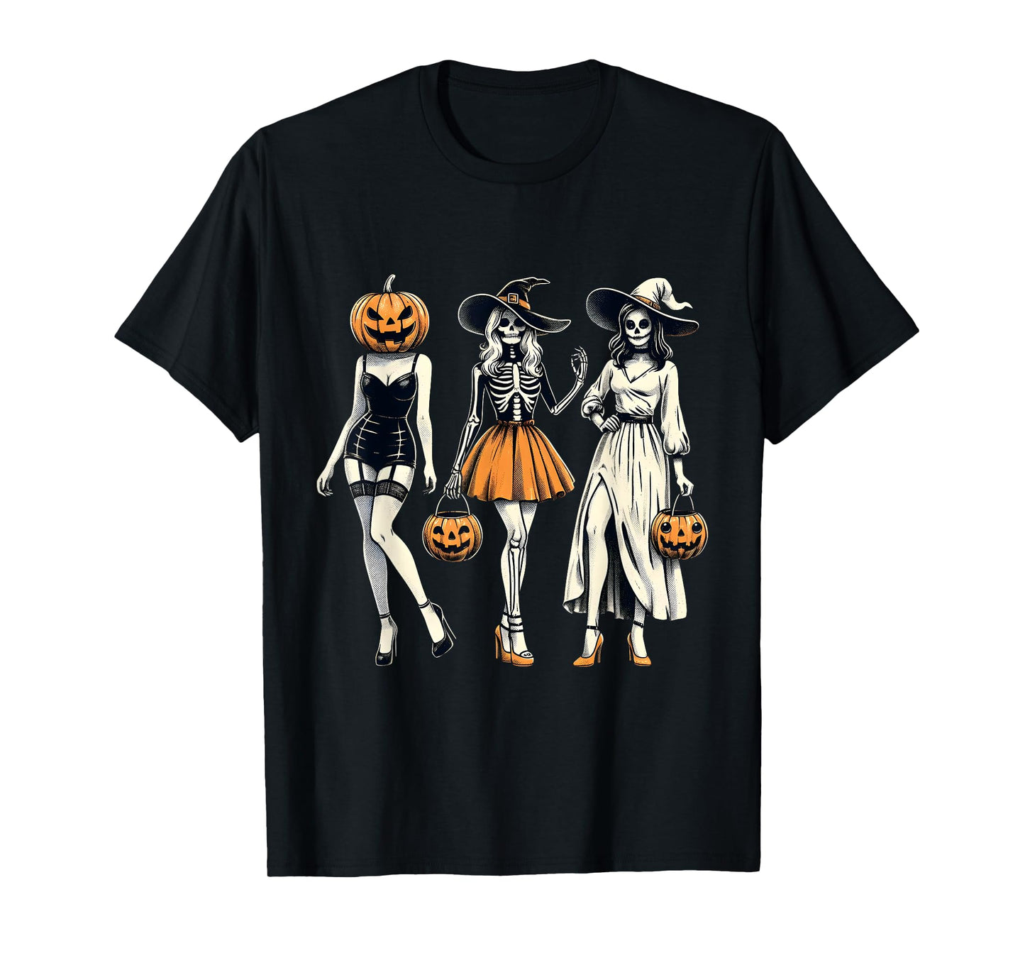 Spooky Glam Pumpkin Skeleton Witch Halloween T-Shirt