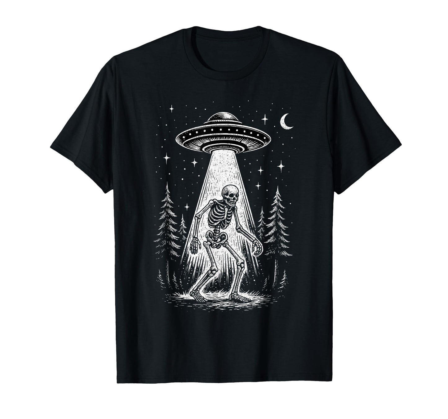 Vintage Skeleton Bigfoot UFO Alien Halloween T-Shirt