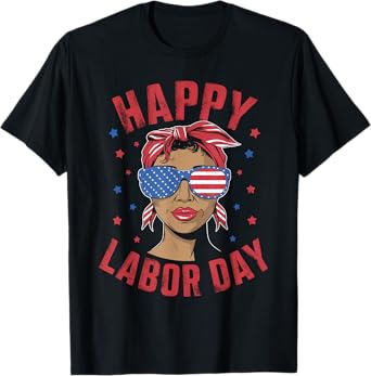 Happy Labor Day For Women Labor Day Messy Bun USA Flag T-Shirt