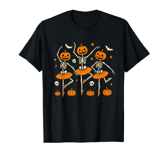 Ballet Pumpkin Skeleton Dance Halloween Men Women Boys Girl T-Shirt