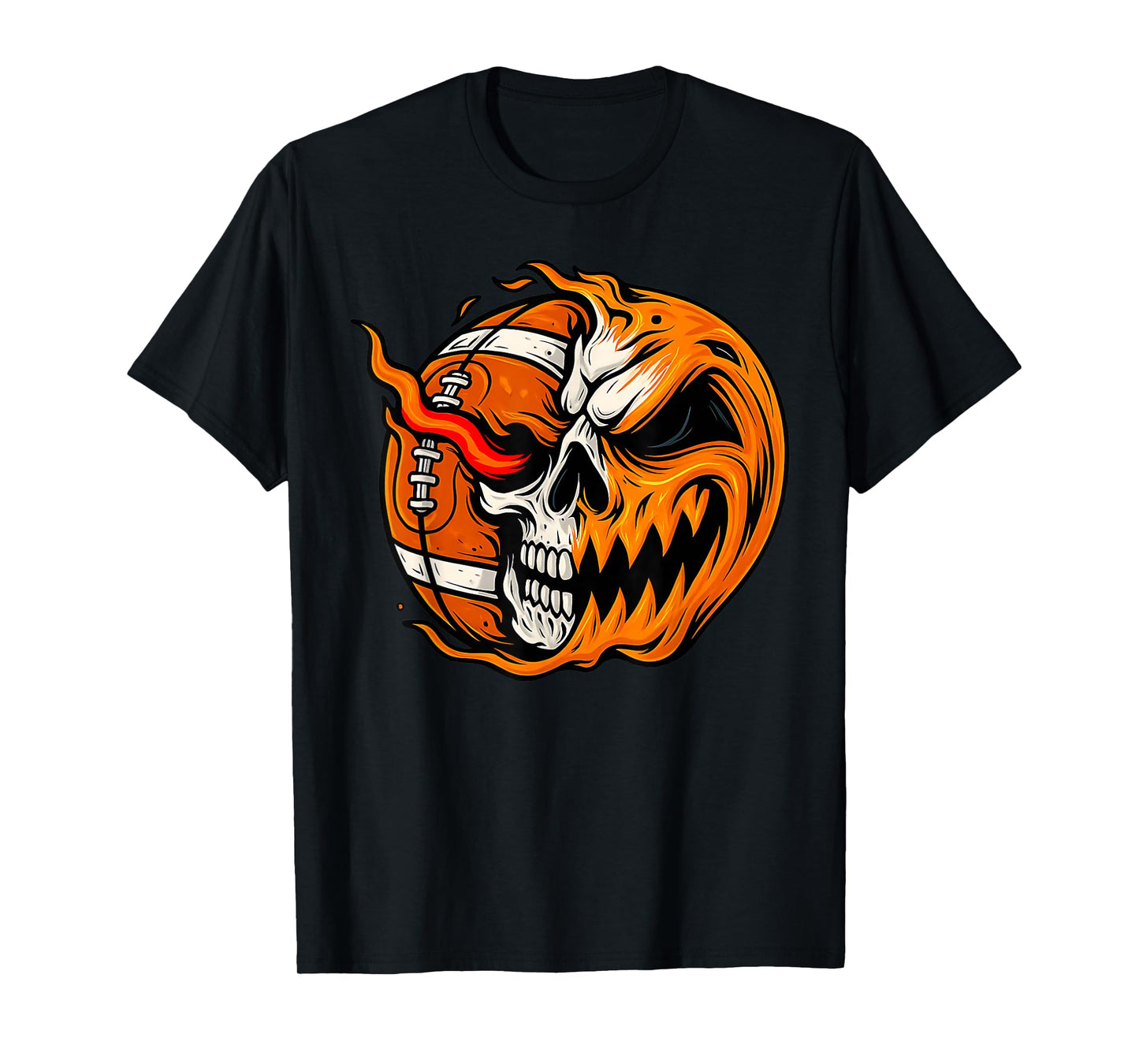 Pumpkin Skull Skeleton Spooky Football USA Player Halloween T-Shirt