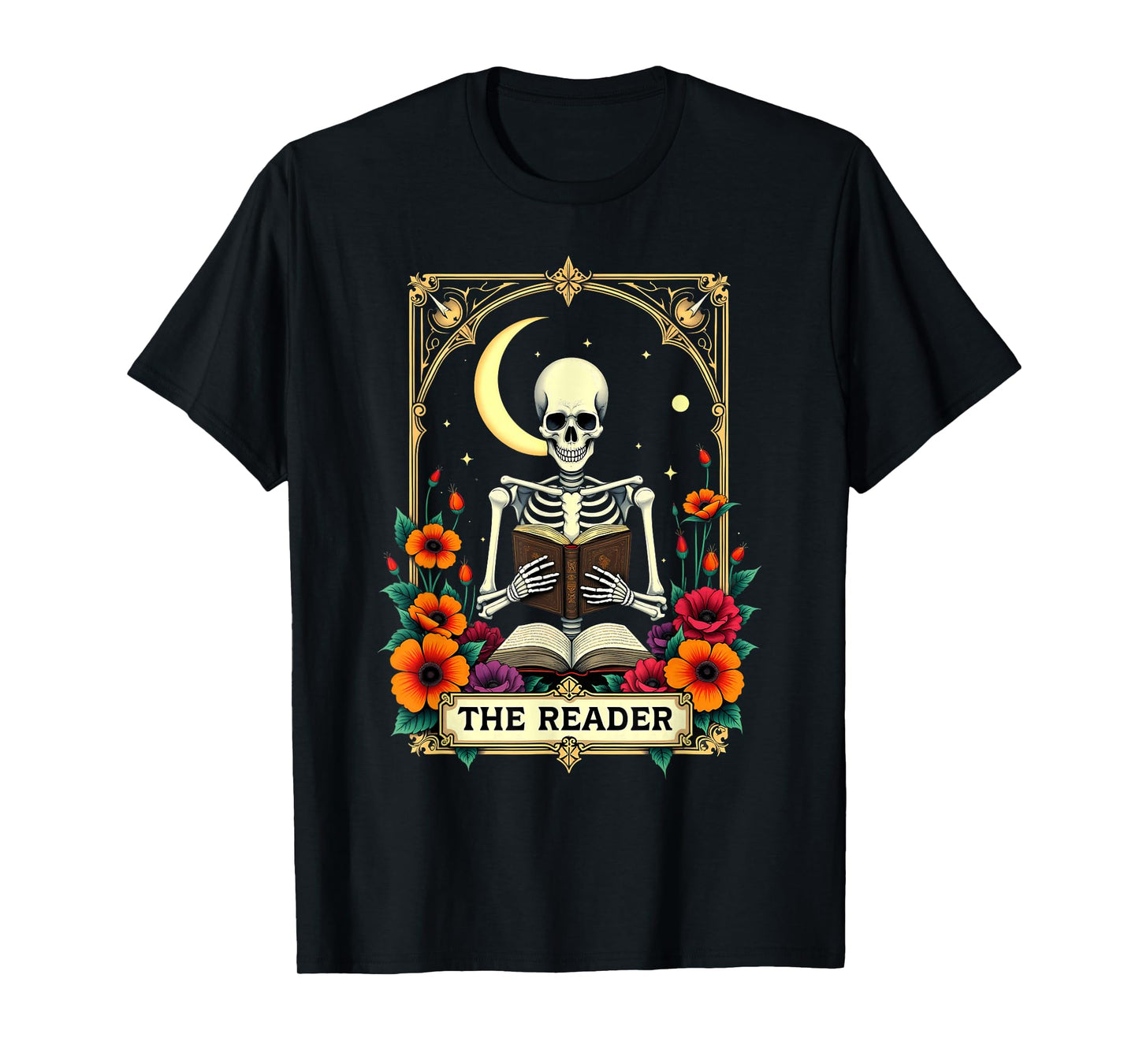 Tarot Card Skeleton Reading Book Librarian The Reader T-Shirt