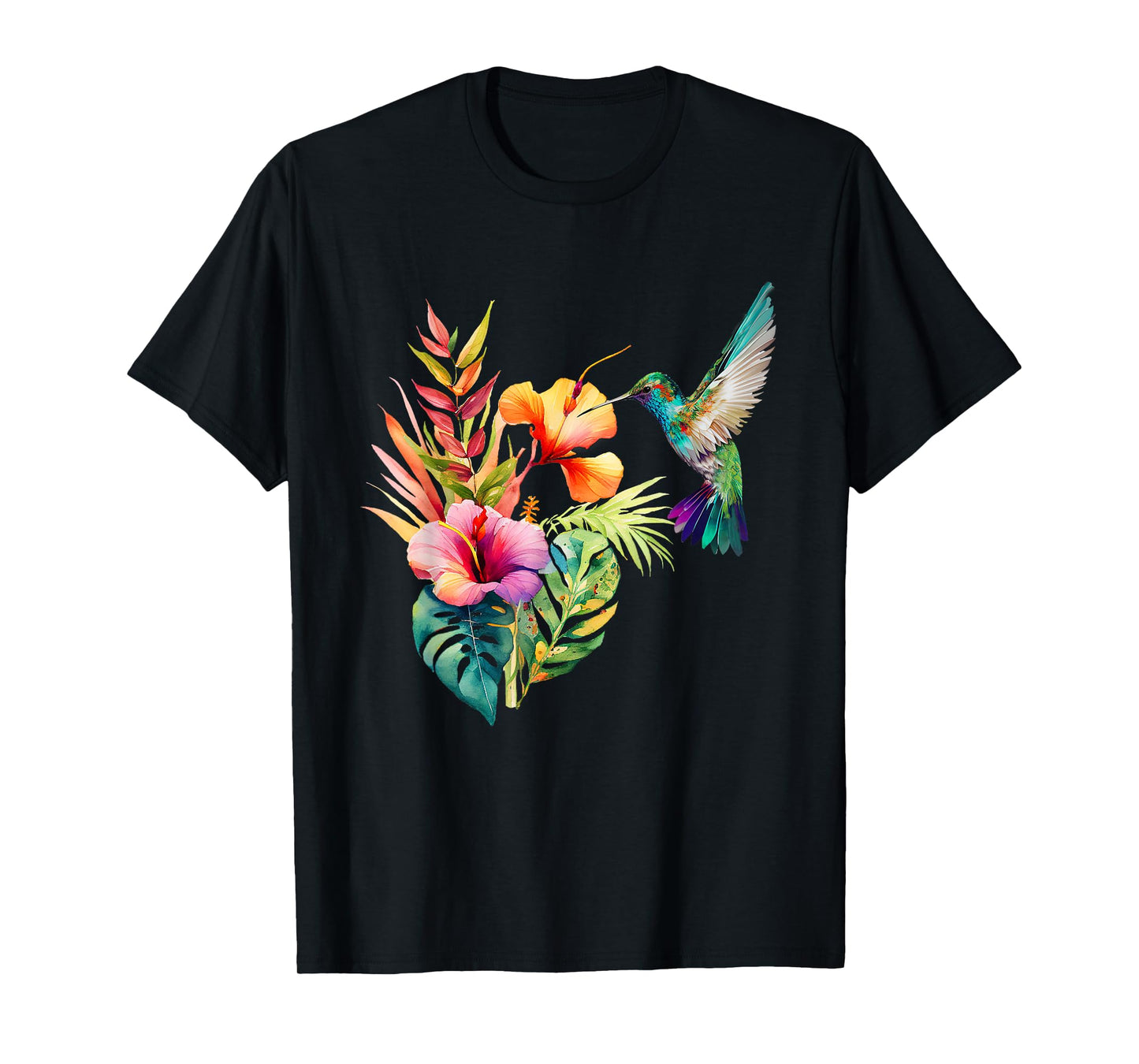 Hummingbird Backyard Birdwatching Tropical Flowers Birders T-Shirt