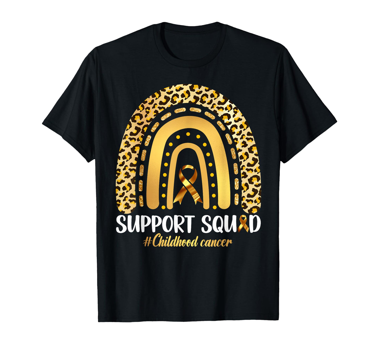 Support Squad Gold Ribbon Childhood Cancer Awareness Rainbow T-Shirt