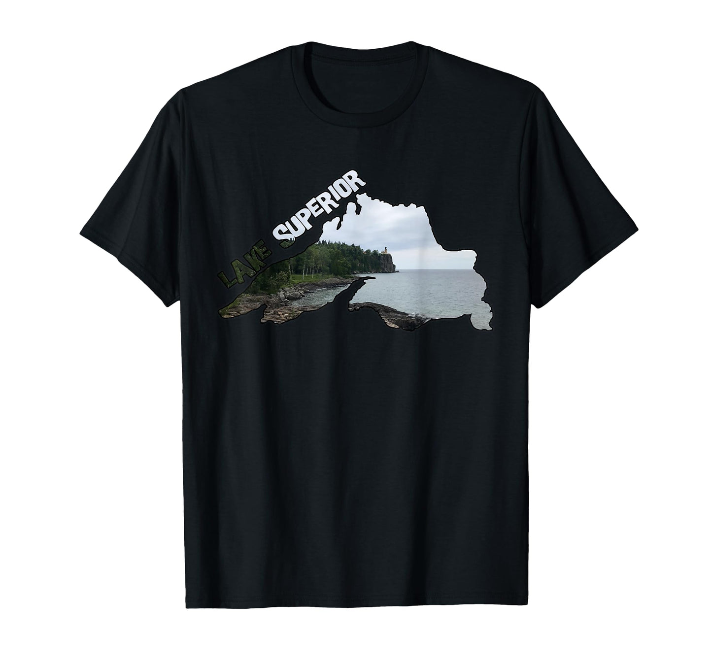 Lake Superior Outline (Split Rock Lighthouse) T-Shirt