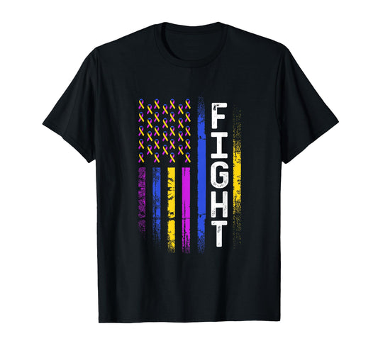Bladder Cancer Flag Purple Yellow Blue Ribbon Awareness T-Shirt