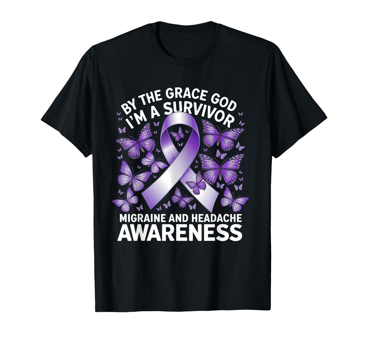 Migraine And Headache Awareness Butterfly I'm A Survivor T-Shirt