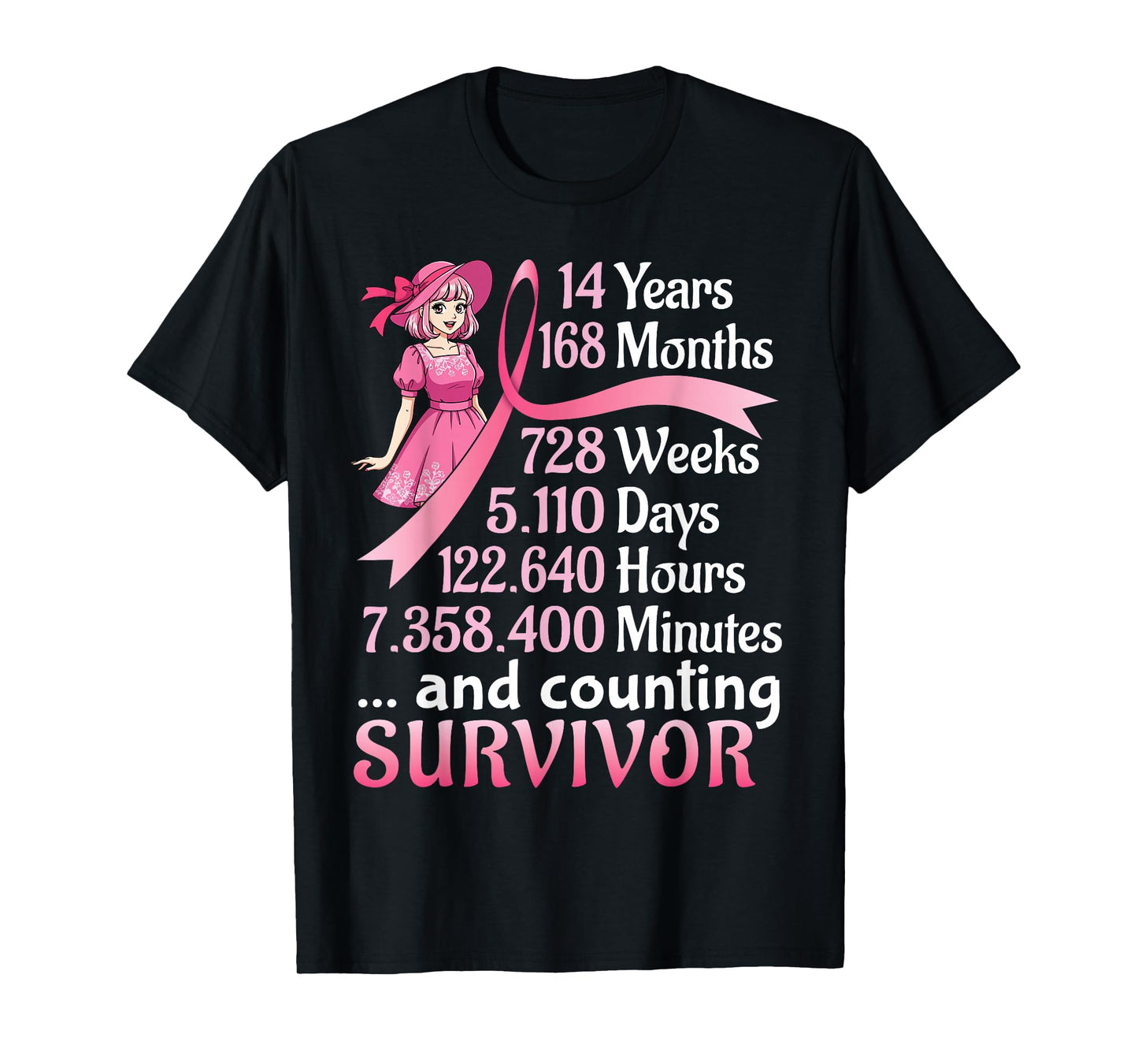 14 Years 168 Months and Counting Breast Cancer Survivor Girl T-Shirt